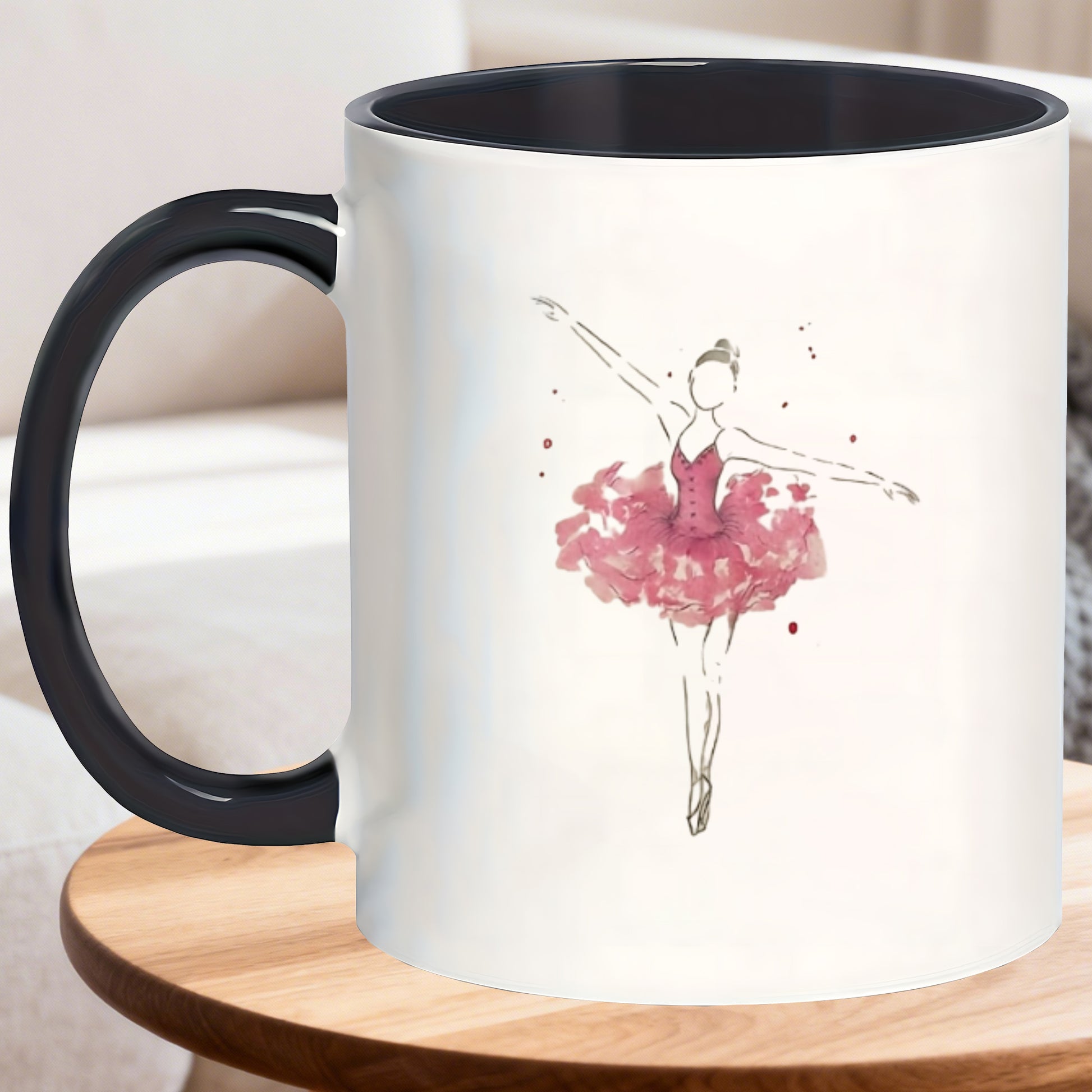 Tailorly Black Accent 11 oz Mug - watercolor ballerina
