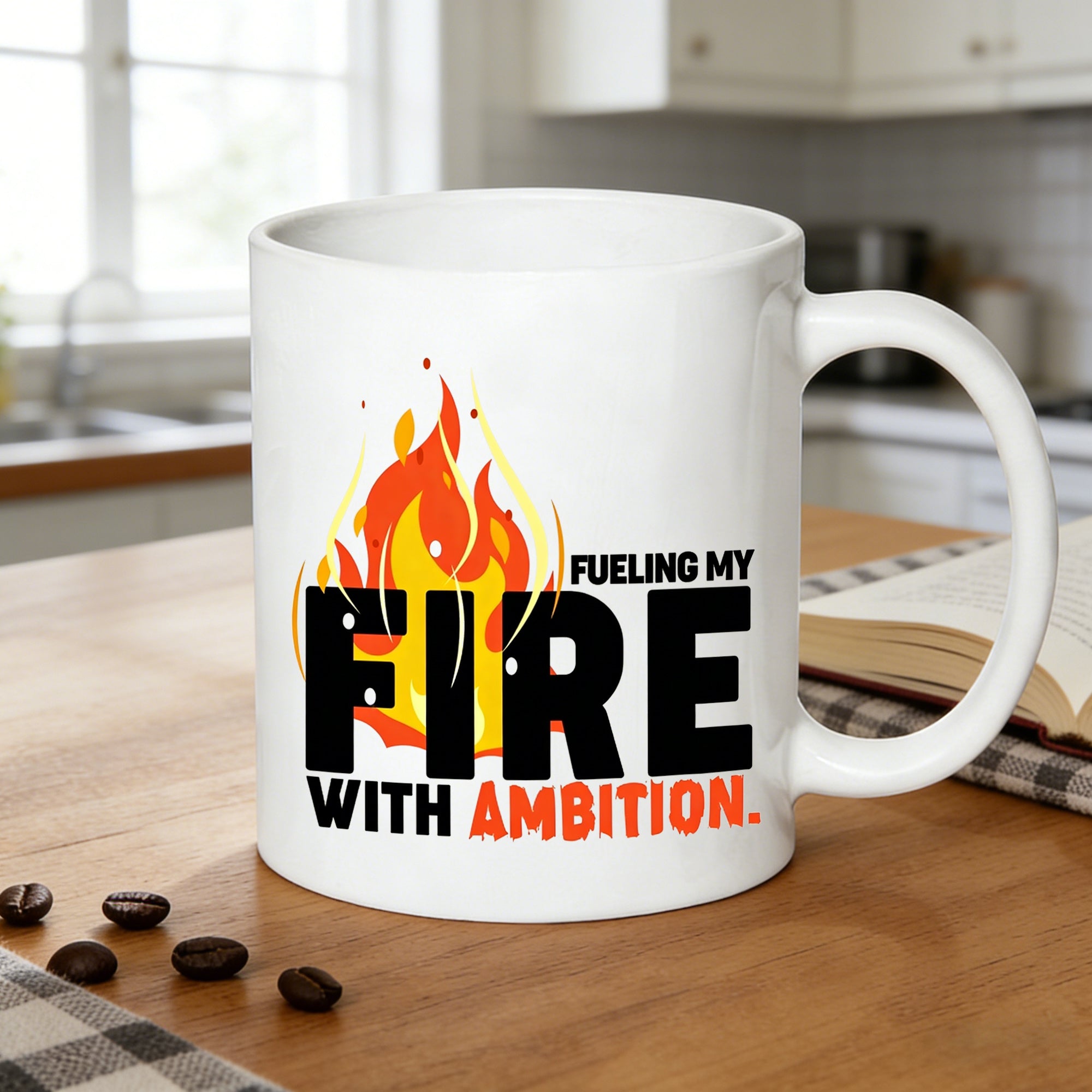 Tailorly White Ceramic 11 oz Mug - flame design