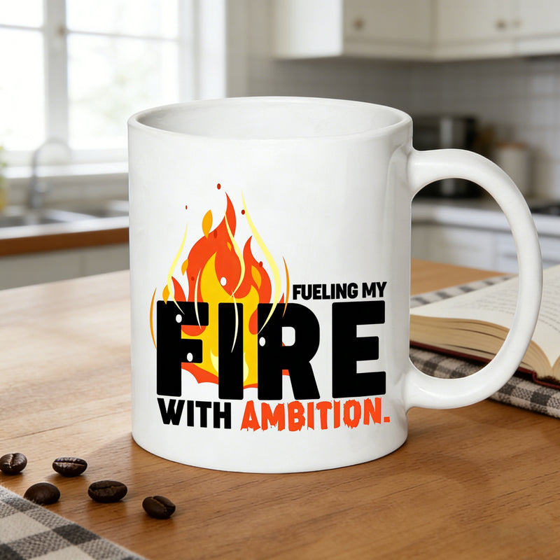 Tailorly White Ceramic 11 oz Mug - flame design