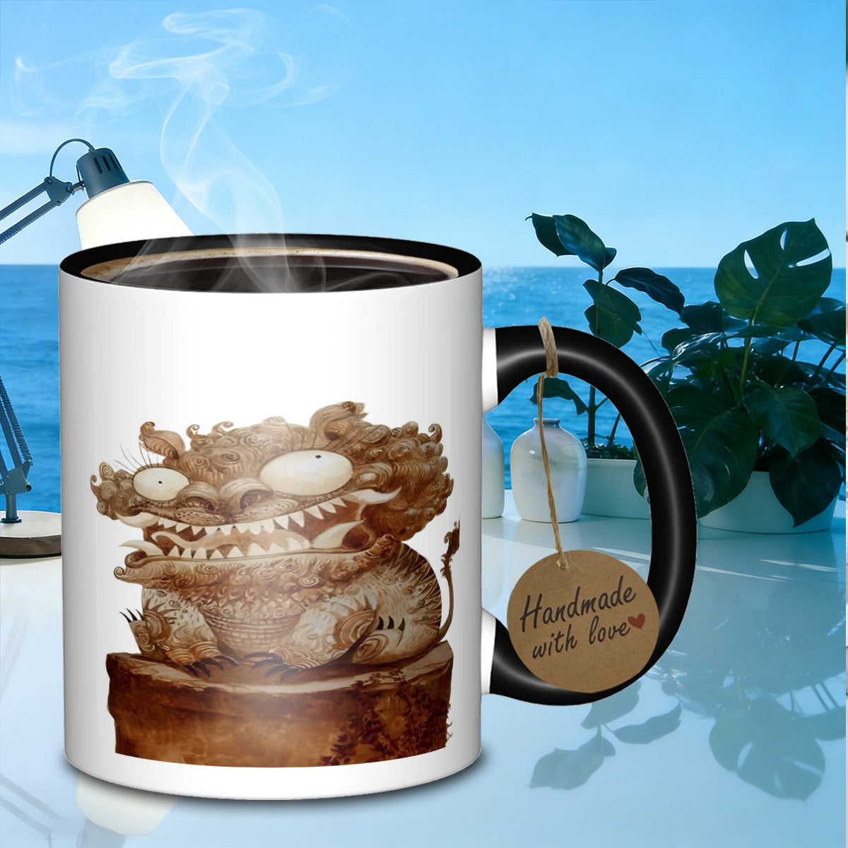 Tailorly Black Accent 11 oz Mug - watercolor guardian creature