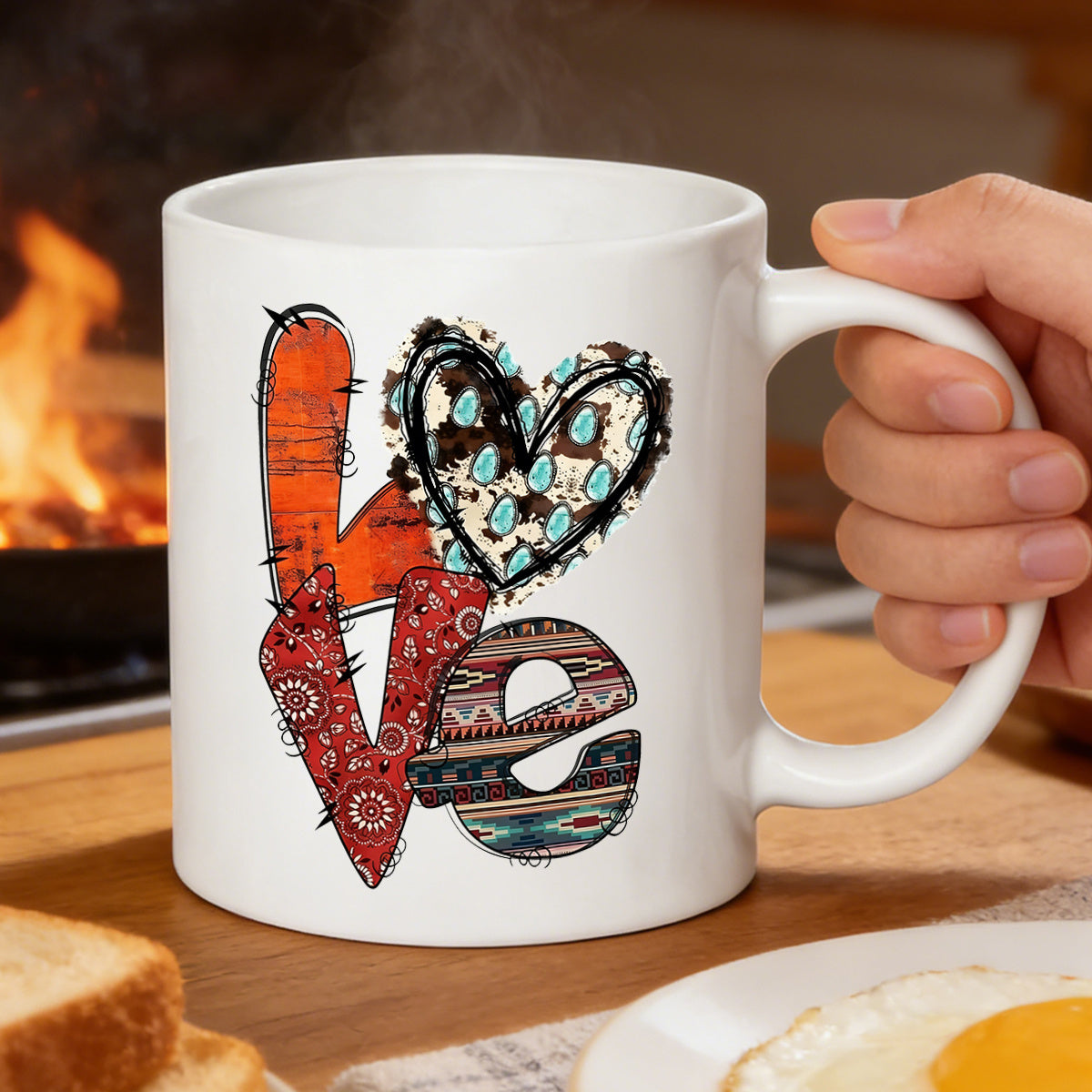 Tailorly White Ceramic 11 oz Mug - dog with scarf and coffee