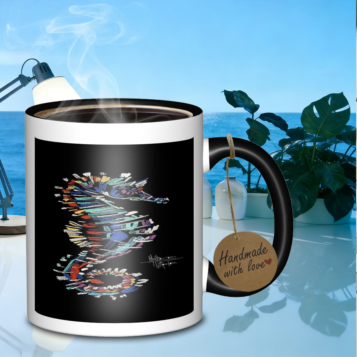 Tailorly Black Accent 11 oz Mug - seahorse marine colorful sublimation