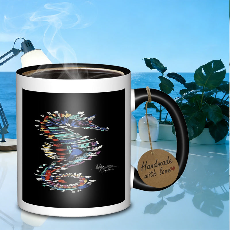 Tailorly Black Accent 11 oz Mug - seahorse marine colorful sublimation