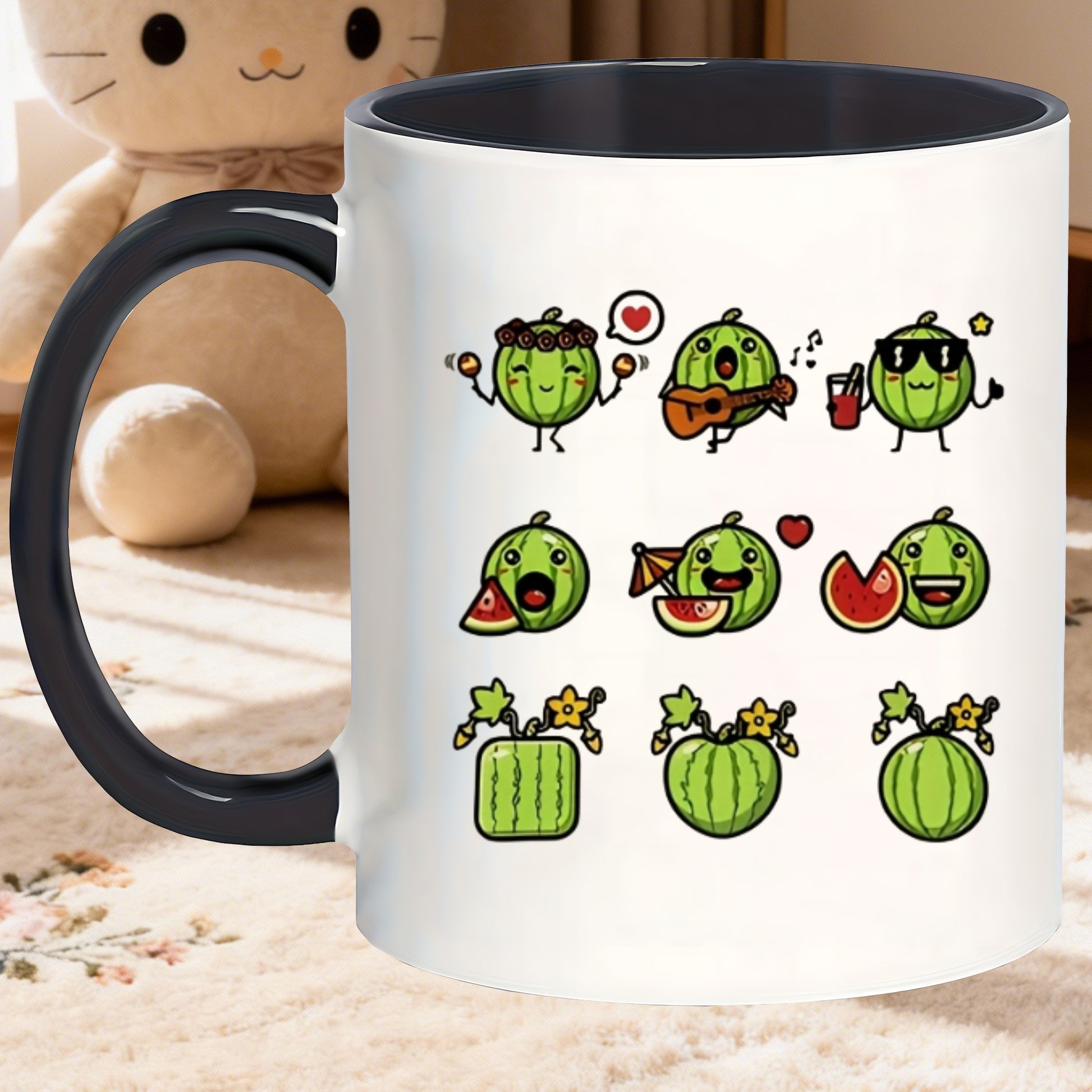Tailorly Black Accent 11 oz Mug - cute watermelon cartoon