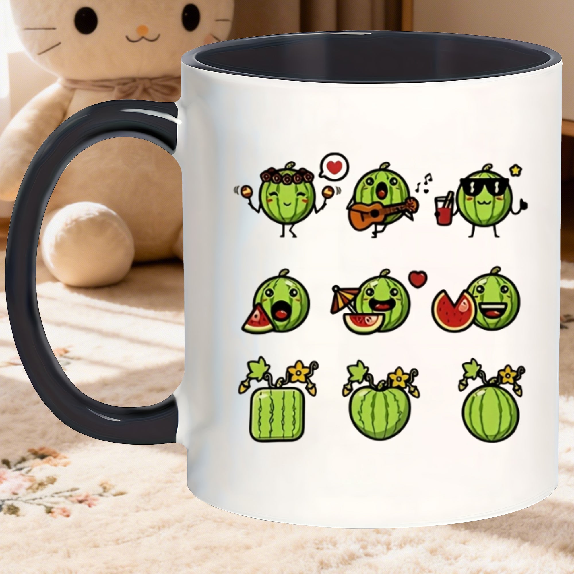 Tailorly Black Accent 11 oz Mug - cute watermelon cartoon
