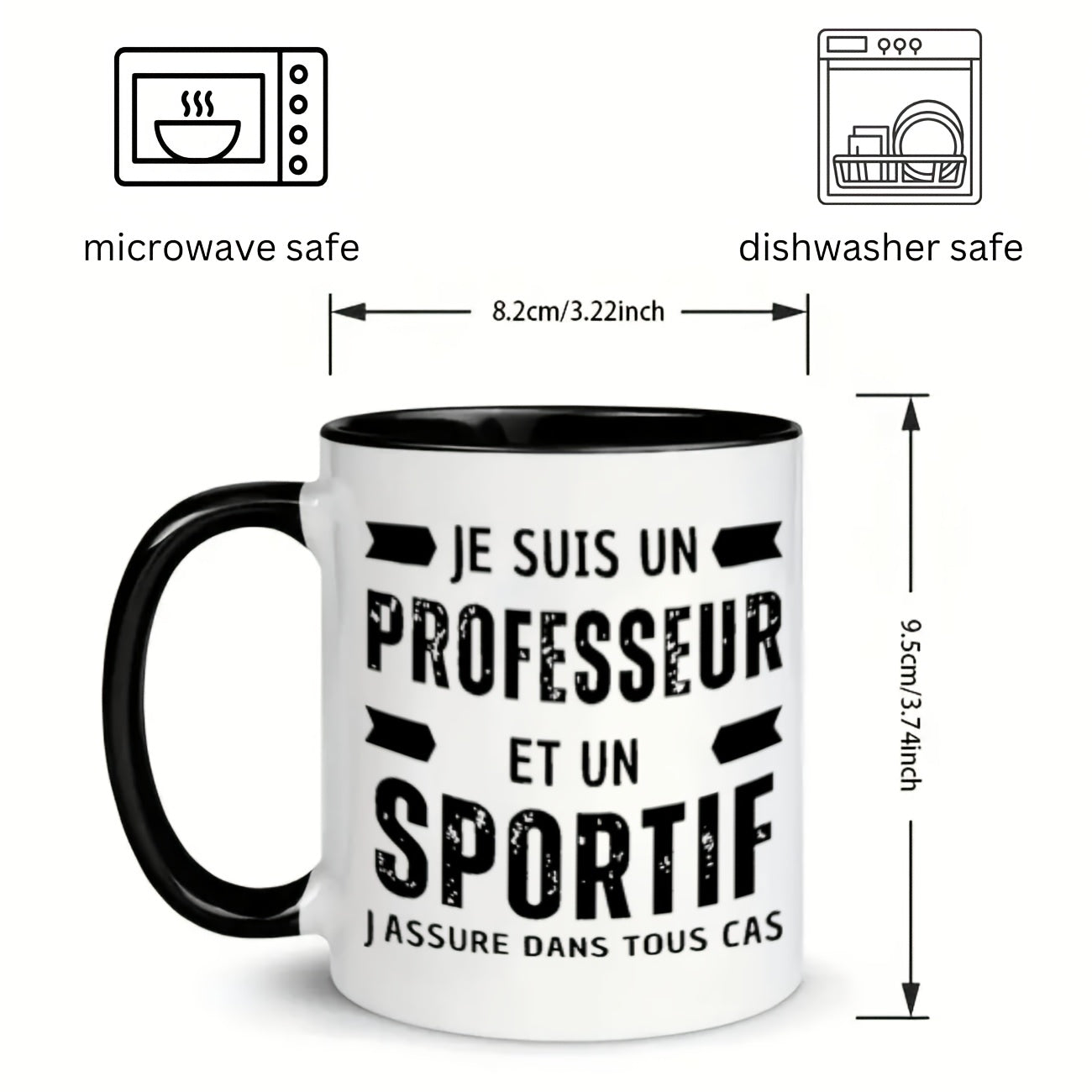 Tailorly Black Accent 11 oz Mug - 1 themed coffee mug elegant ceramic 11oz cup for hot cold beverages suitable for coffee tea gym office ideal gift