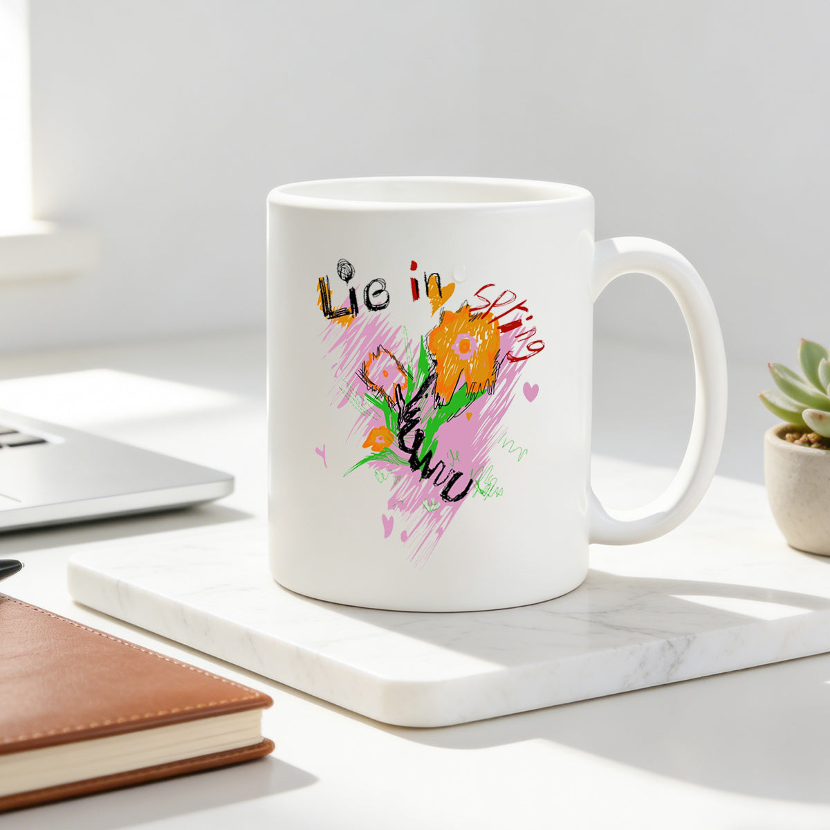 Tailorly White Ceramic 11 oz Mug - 11oz spring floral coffee mug whimsical heart flower graphic cup perfect gift for spring lovers artists anyone who