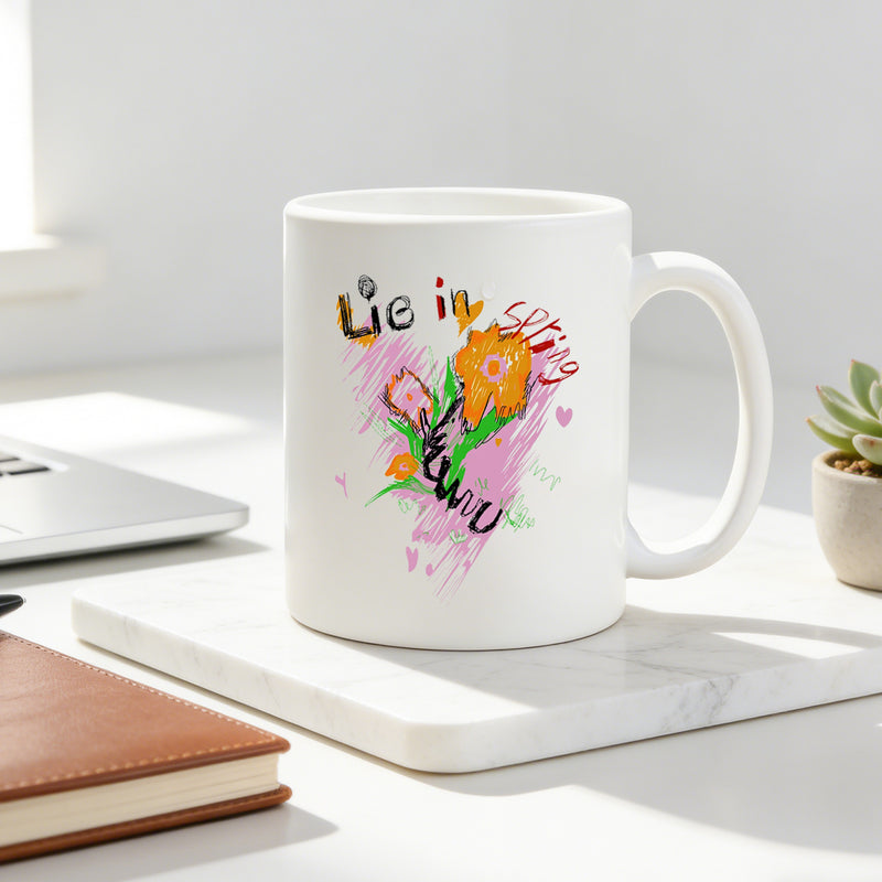 Tailorly White Ceramic 11 oz Mug - 11oz spring floral coffee mug whimsical heart flower graphic cup perfect gift for spring lovers artists anyone who