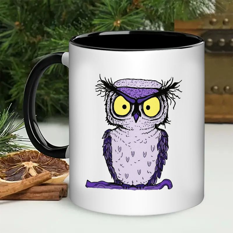 Tailorly Black Accent 11 oz Mug - owl illustration