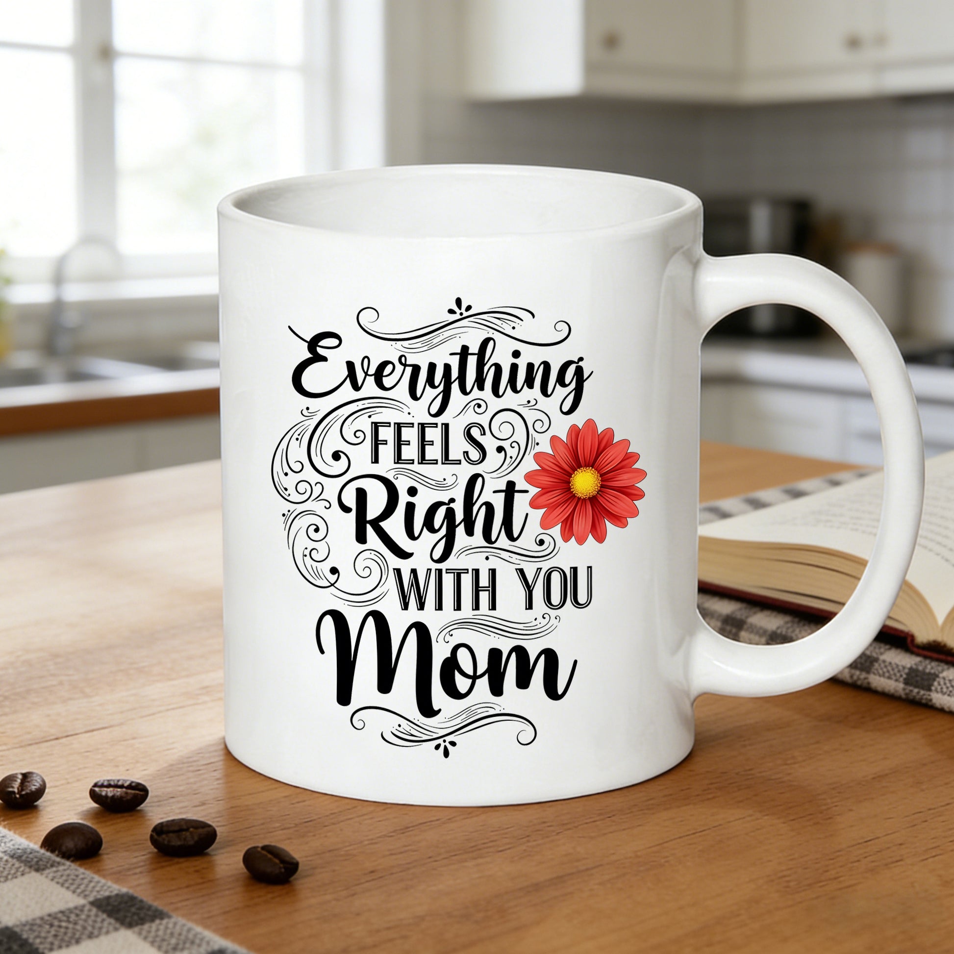 Tailorly White Ceramic 11 oz Mug - floral calligraphy design