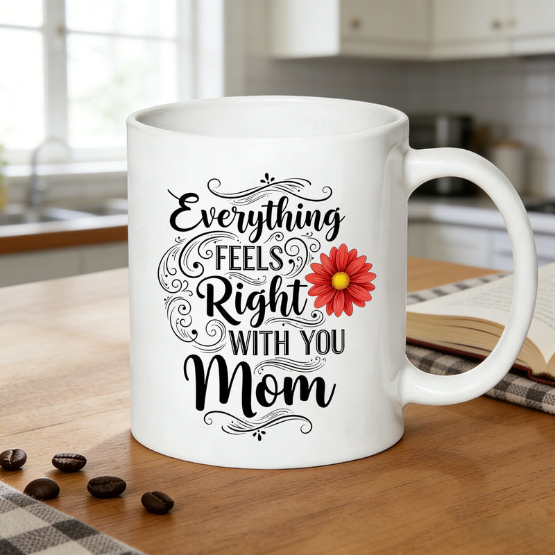 Tailorly White Ceramic 11 oz Mug - floral calligraphy design