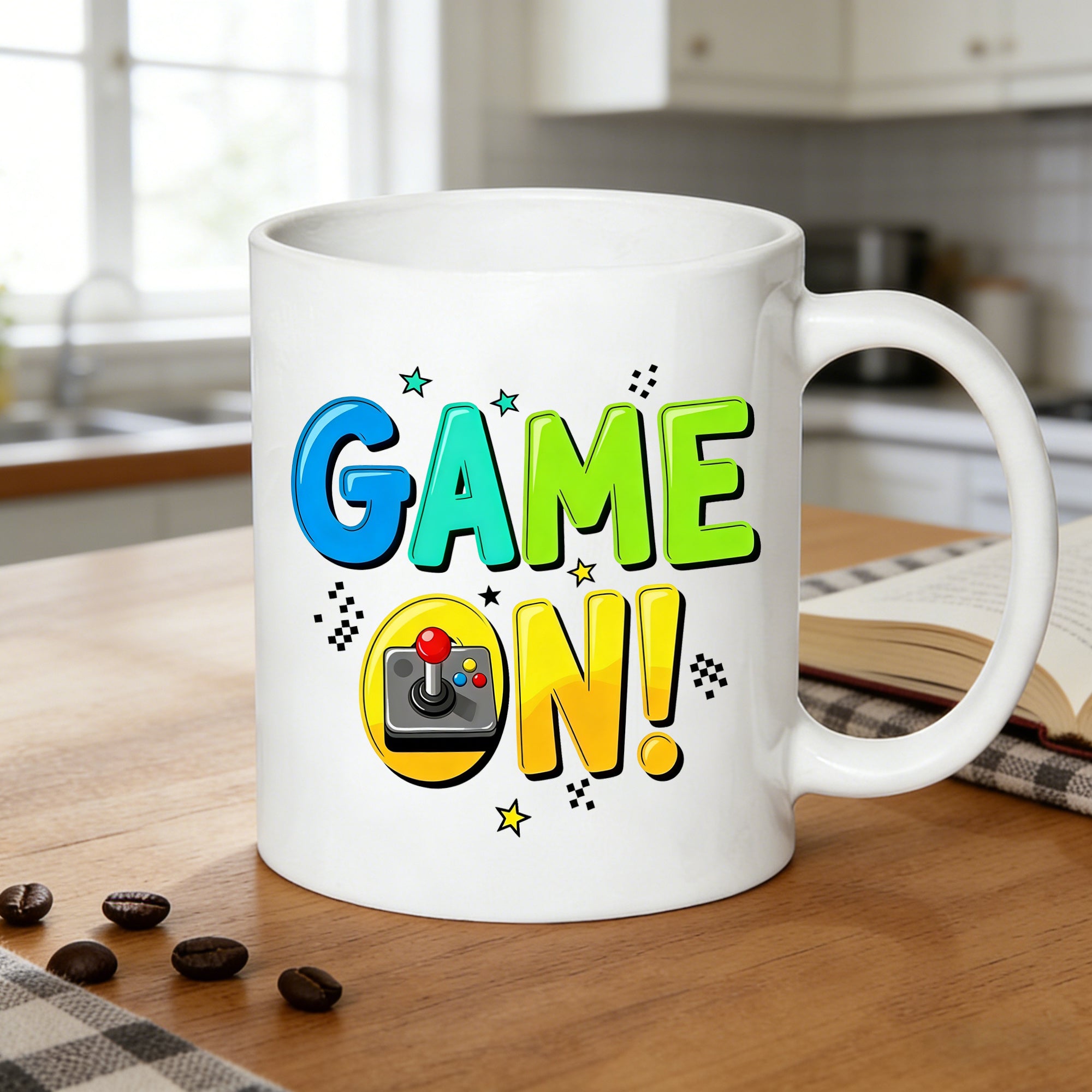 Tailorly White Ceramic 11 oz Mug - colorful retro joystick