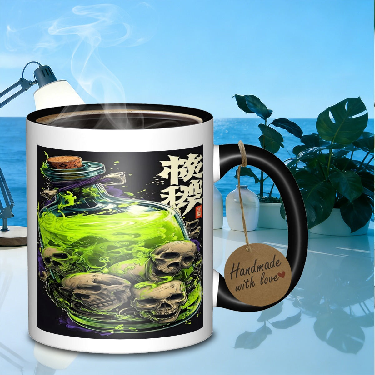 Tailorly Black Accent 11 oz Mug - toxic liquid skull engineers design