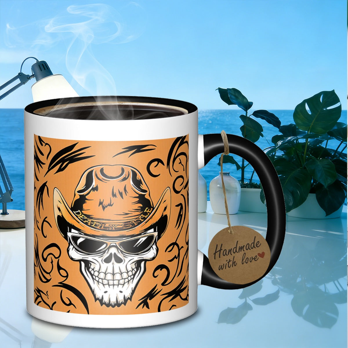 Tailorly Black Accent 11 oz Mug - cowboy skull