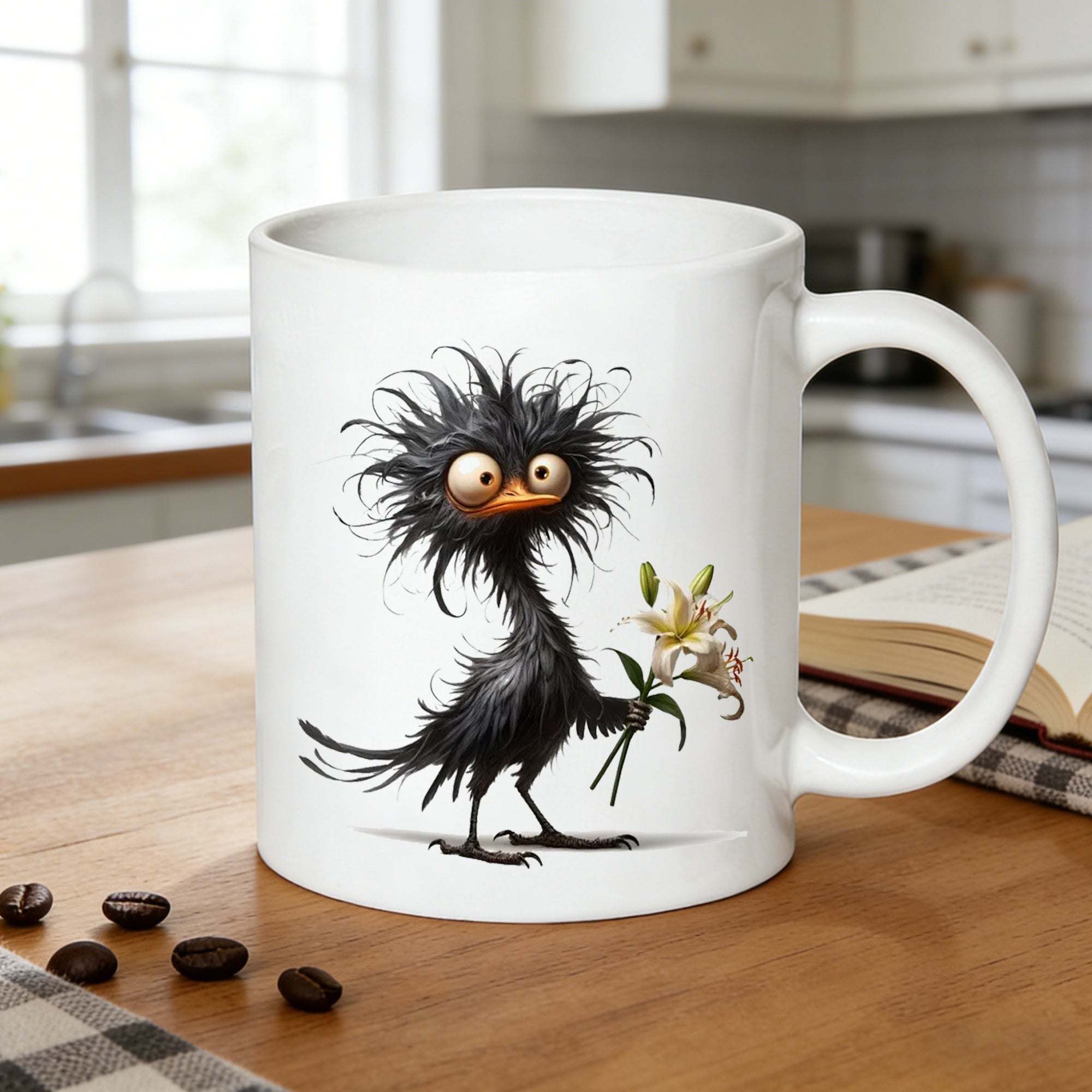 Tailorly White Ceramic 11 oz Mug - 11oz with lily coffee cup adorable unusual animal ceramic mug present for bird enthusiasts safe for microwave