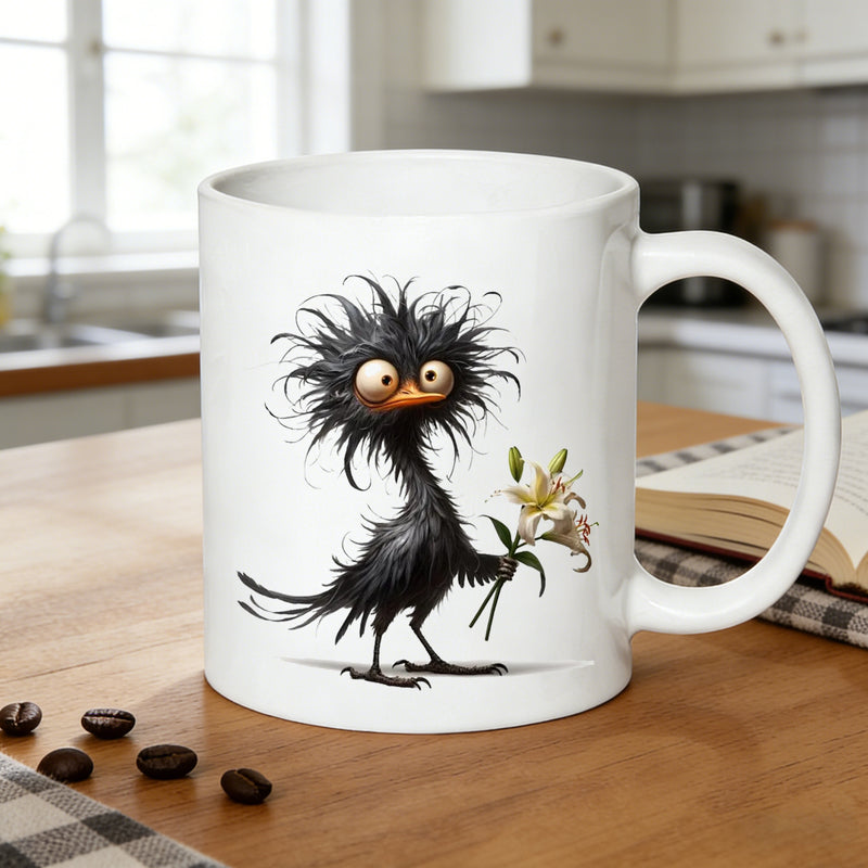 Tailorly White Ceramic 11 oz Mug - 11oz with lily coffee cup adorable unusual animal ceramic mug present for bird enthusiasts safe for microwave