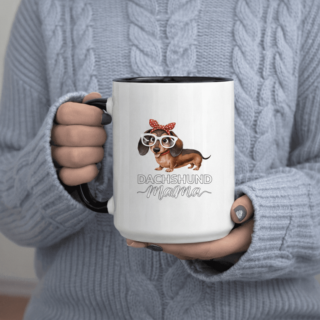 Tailorly Black Accent 11 oz Mug - Dachshund silhouette with "Mama" text