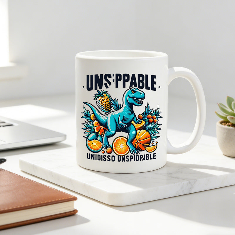 Tailorly White Ceramic 11 oz Mug - vibrant t rex with design