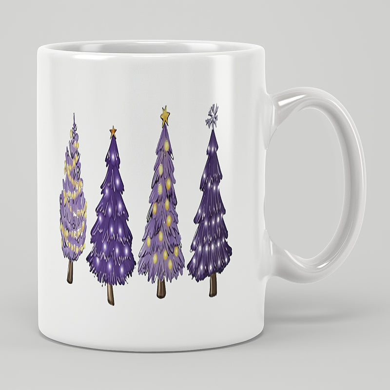 Tailorly White Ceramic 11 oz Mug - festive purple christmas tree glitter xmas