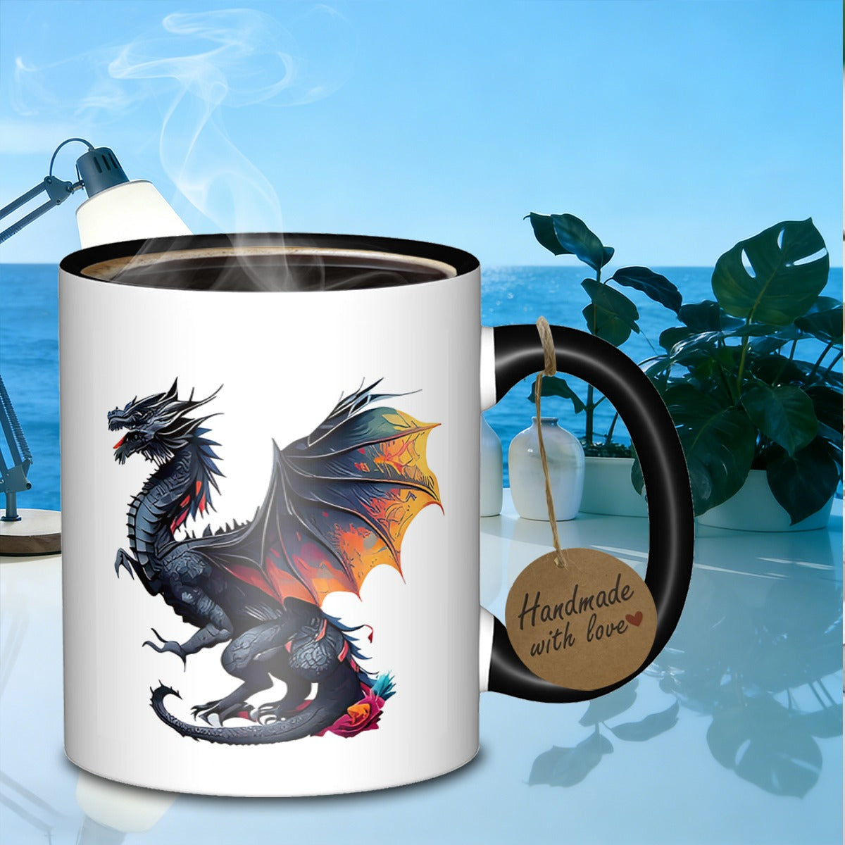 Tailorly Black Accent 11 oz Mug - floral pattern