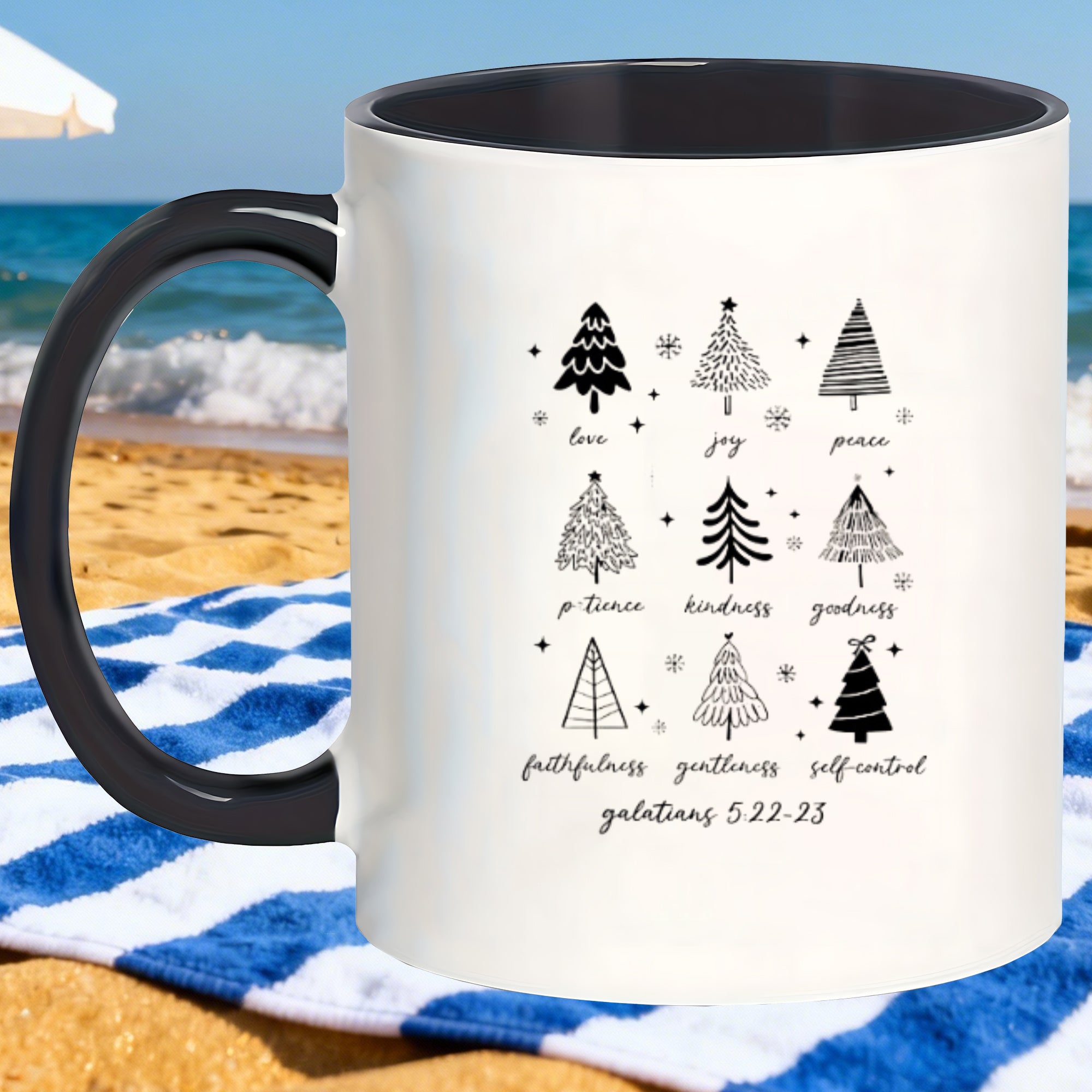 Tailorly Black Accent 11 oz Mug - values peace kindness faithfulness