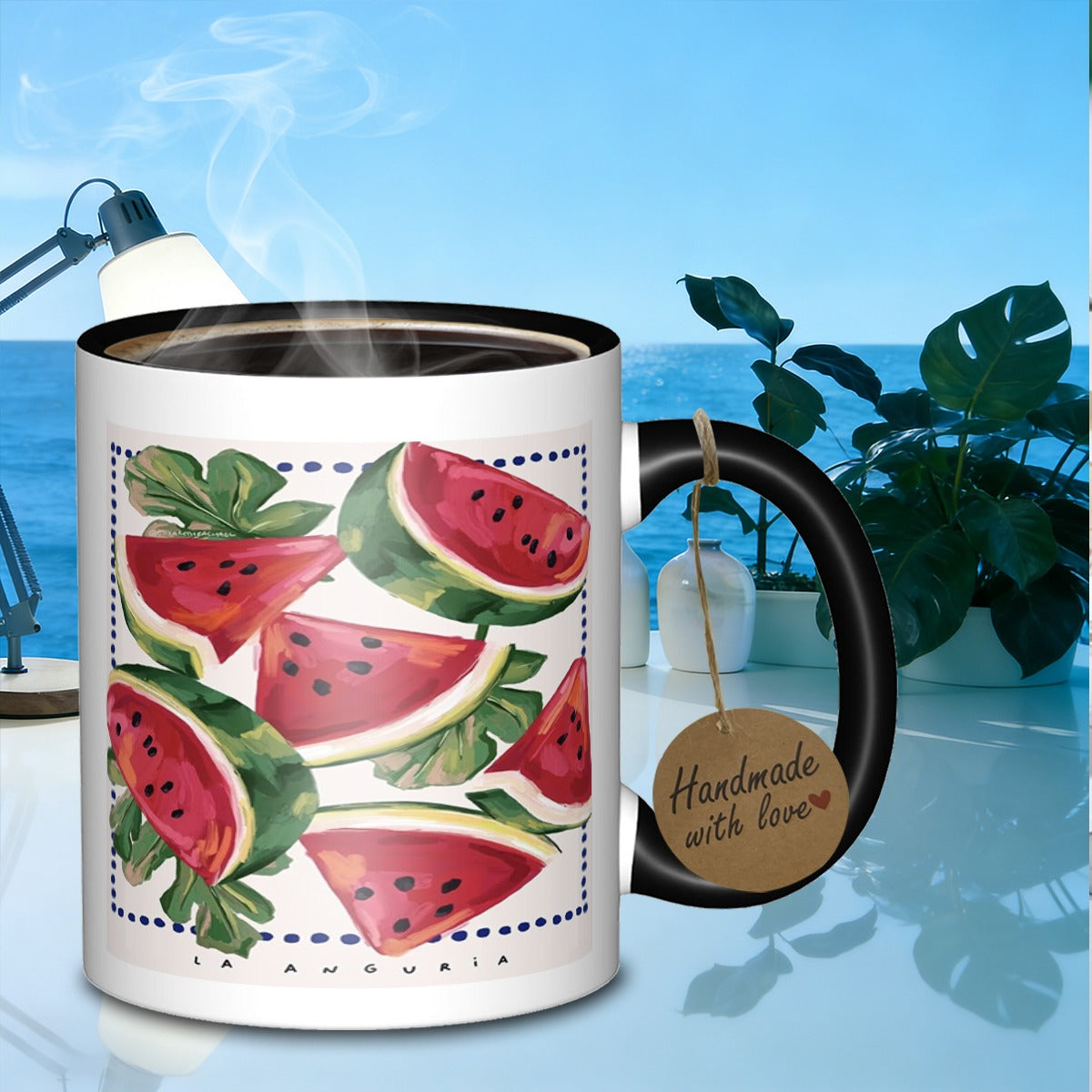 Tailorly Black Accent 11 oz Mug - watermelon pattern