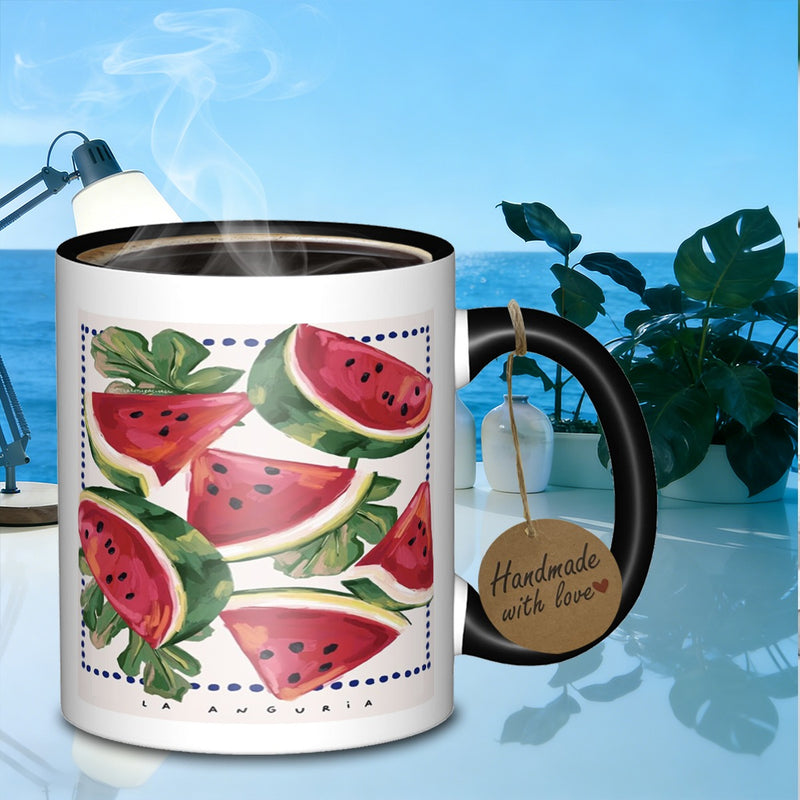 Tailorly Black Accent 11 oz Mug - watermelon pattern