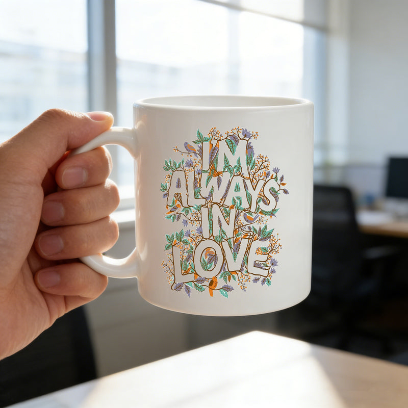 Tailorly White Ceramic 11 oz Mug - floral bird
