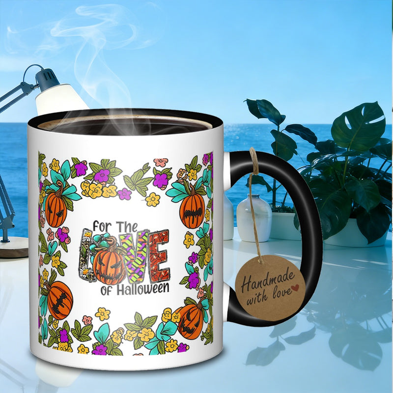 Tailorly Black Accent 11 oz Mug - halloween floral pumpkins