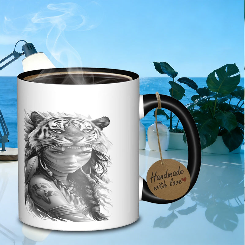 Tailorly Black Accent 11 oz Mug - native headdress