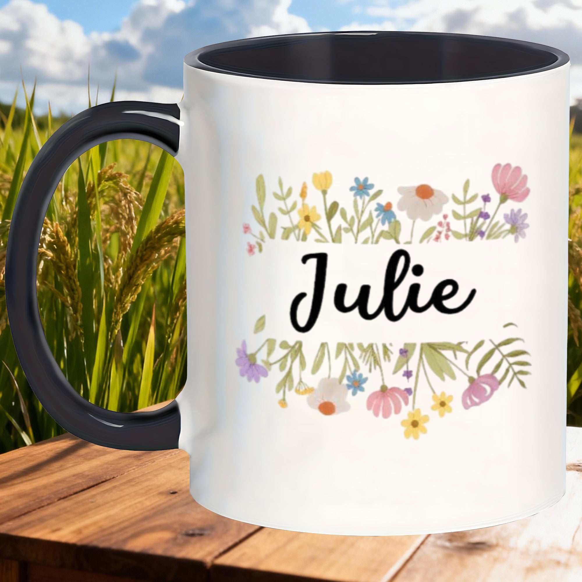 Tailorly Black Accent 11 oz Mug - floral designs