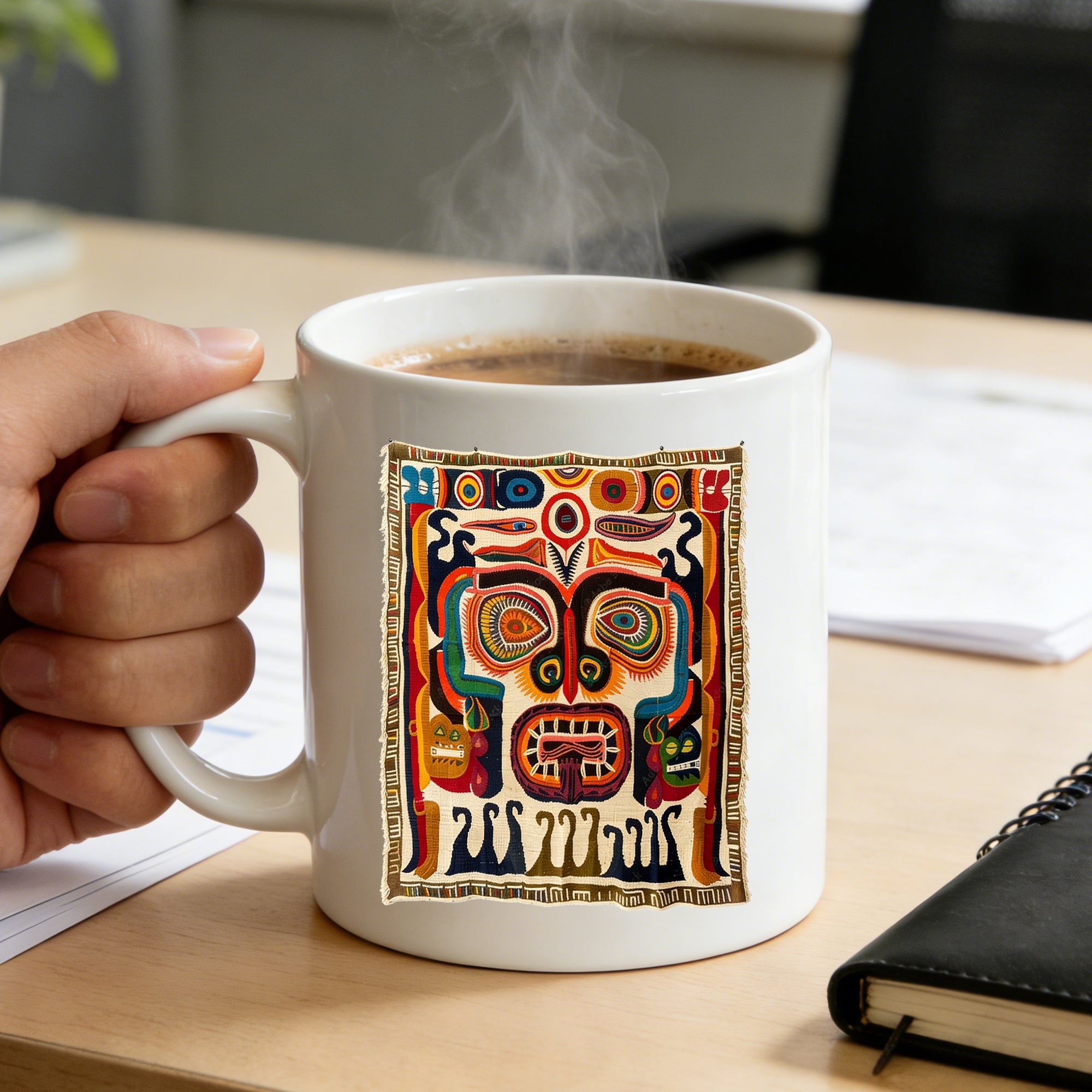 Tailorly White Ceramic 11 oz Mug - tribal mask