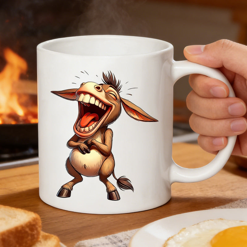 Tailorly White Ceramic 11 oz Mug - laughing donkey