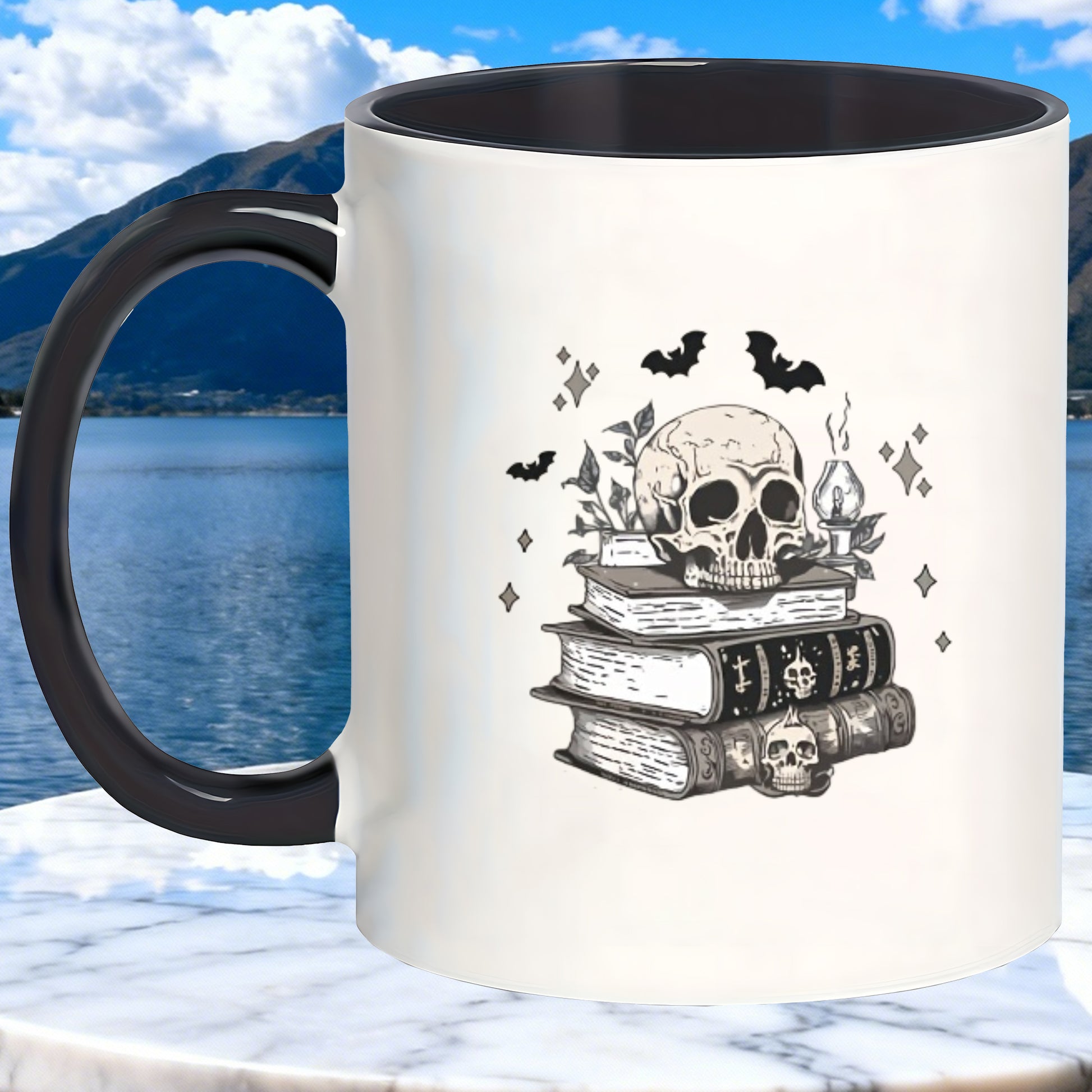 Tailorly Black Accent 11 oz Mug - festive chic glazed halloween skull books mugs an for coffee enthusiasts
