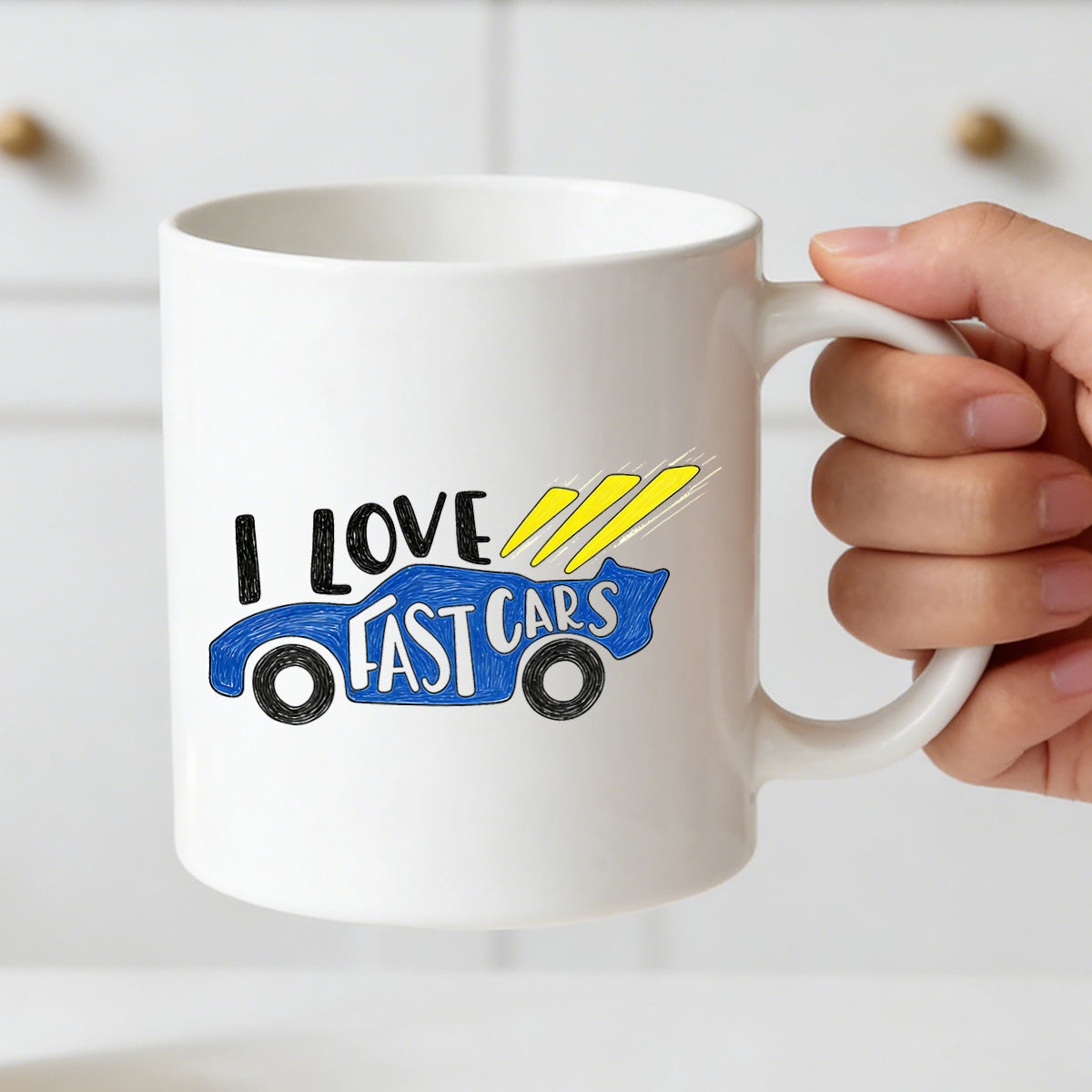 Tailorly White Ceramic 11 oz Mug - i love car with cool racing text