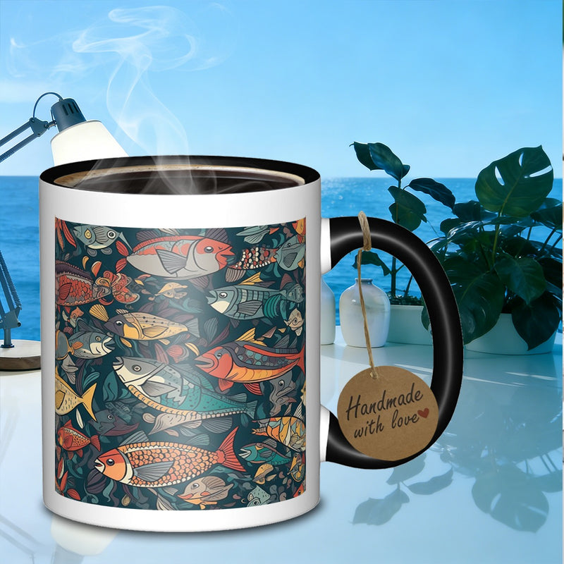 Tailorly Black Accent 11 oz Mug - colorful fish pattern engineers mug with text "engineers"