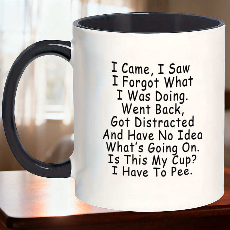 Tailorly Black Accent 11 oz Mug - sturdy ceramic mugs that are safe for microwave use featuring i i saw i forgot what i was doing ideal for home