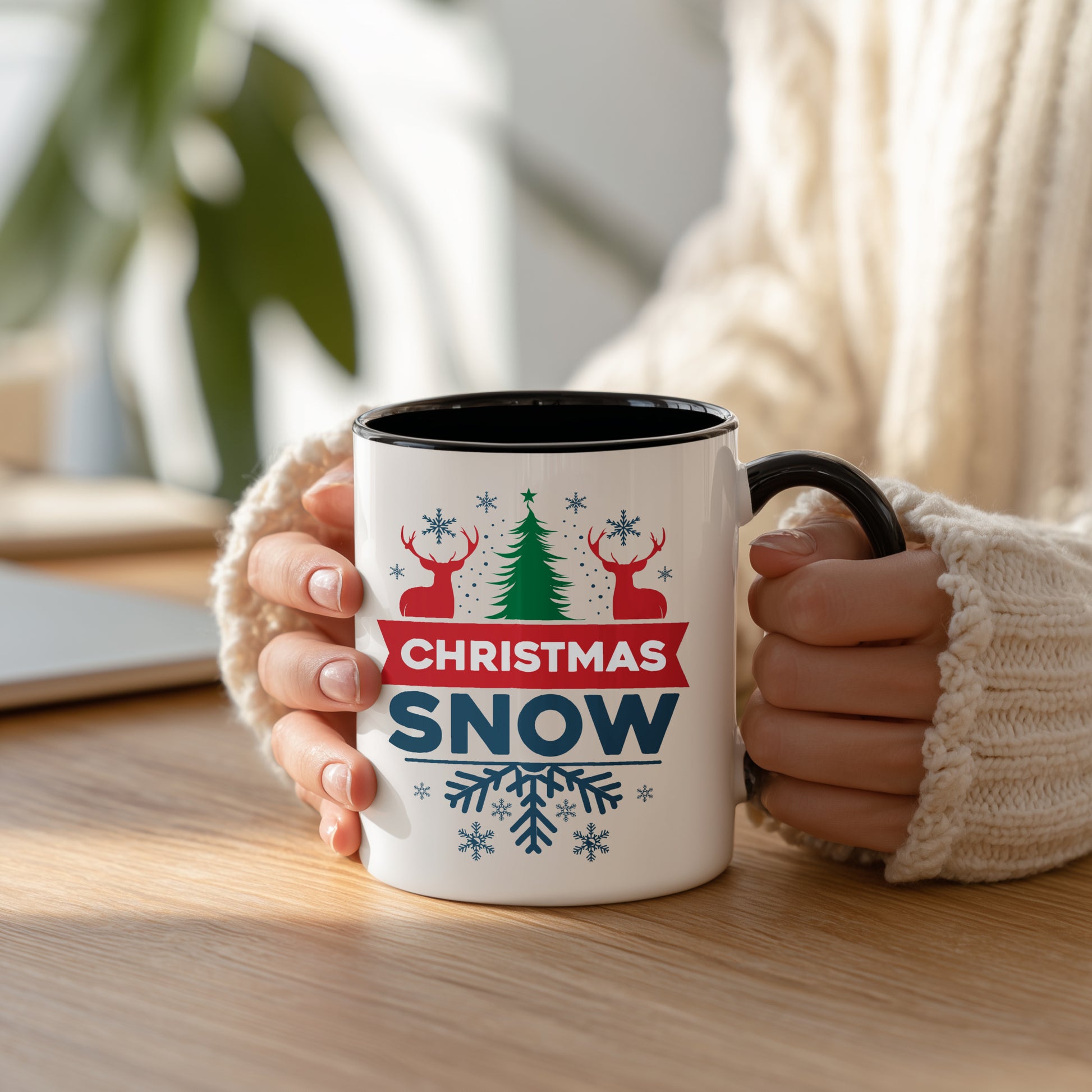 Tailorly Black Accent 11 oz Mug - christmas snow reindeer tree winter design