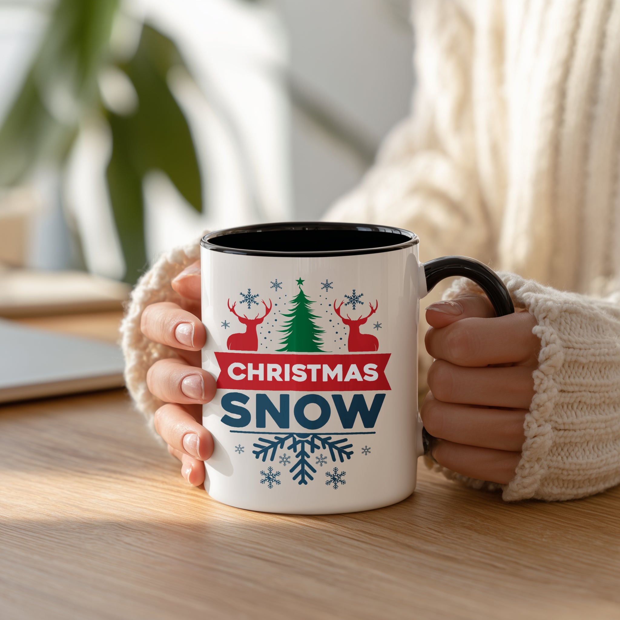 Tailorly Black Accent 11 oz Mug - christmas snow reindeer tree winter design