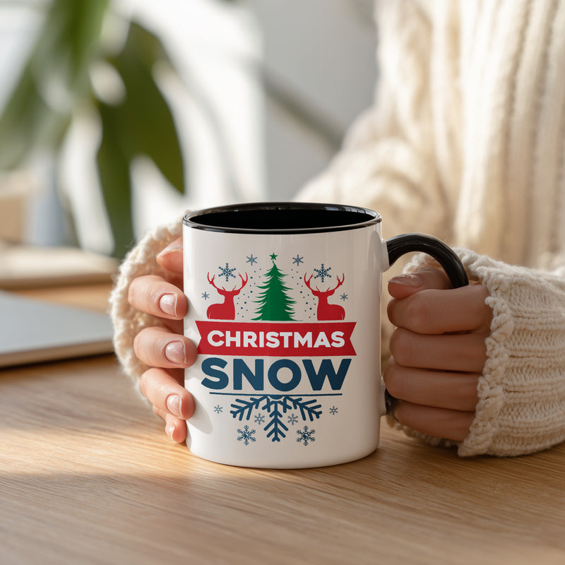 Tailorly Black Accent 11 oz Mug - christmas snow reindeer tree winter design