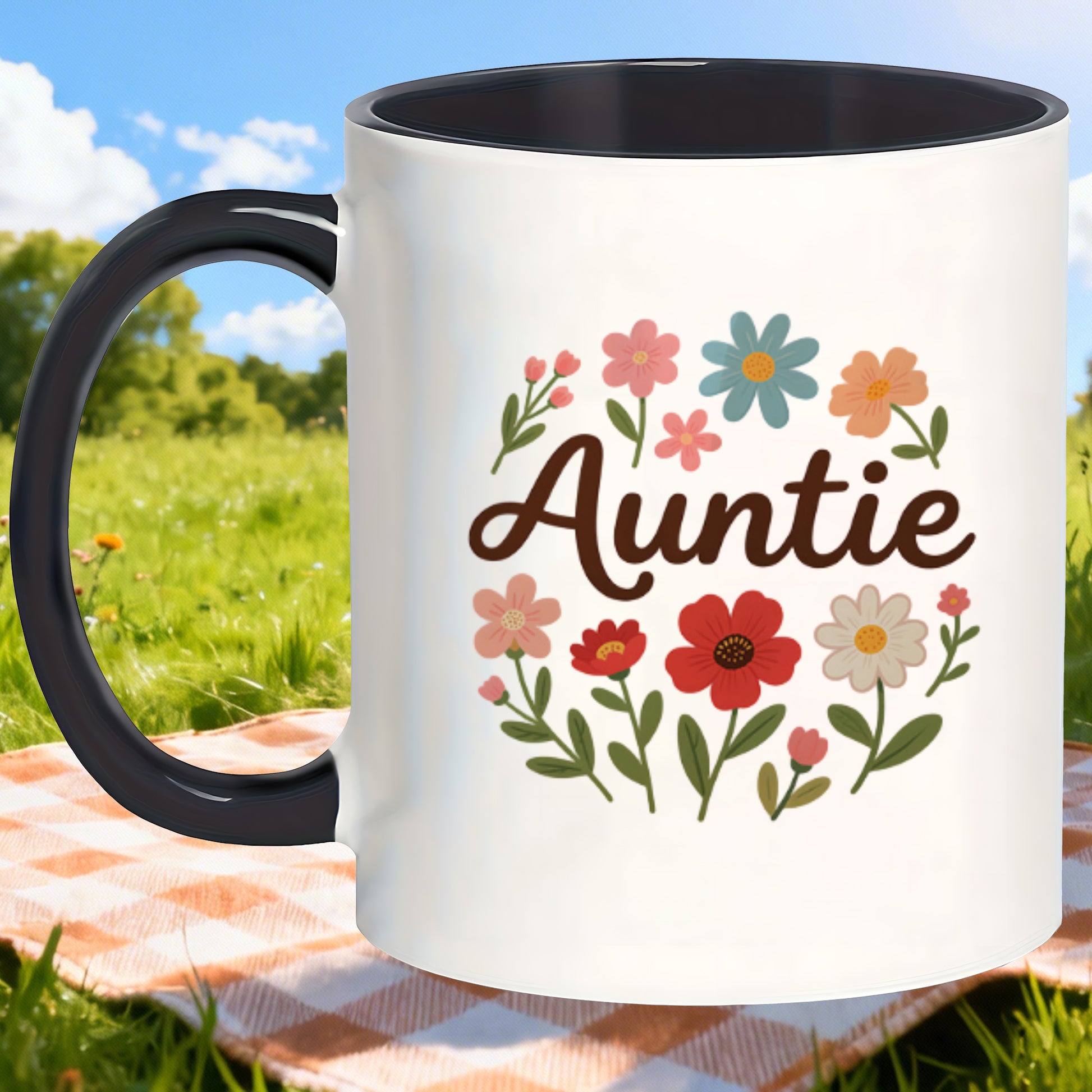 Tailorly Black Accent 11 oz Mug - aunt themed text