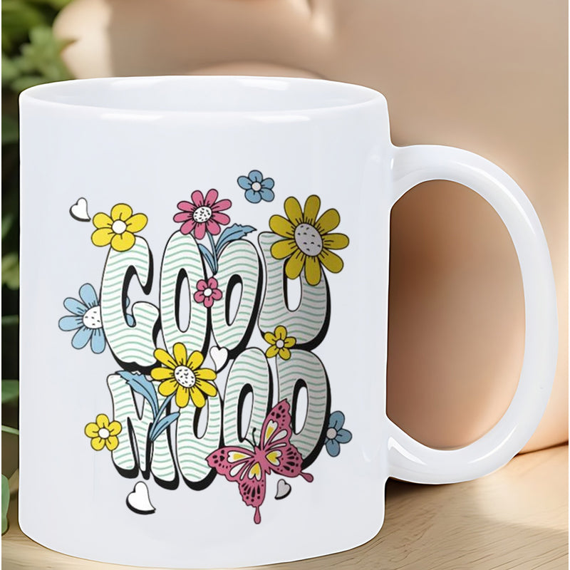 Tailorly White Ceramic 11 oz Mug - inspirational message and blooming happiness