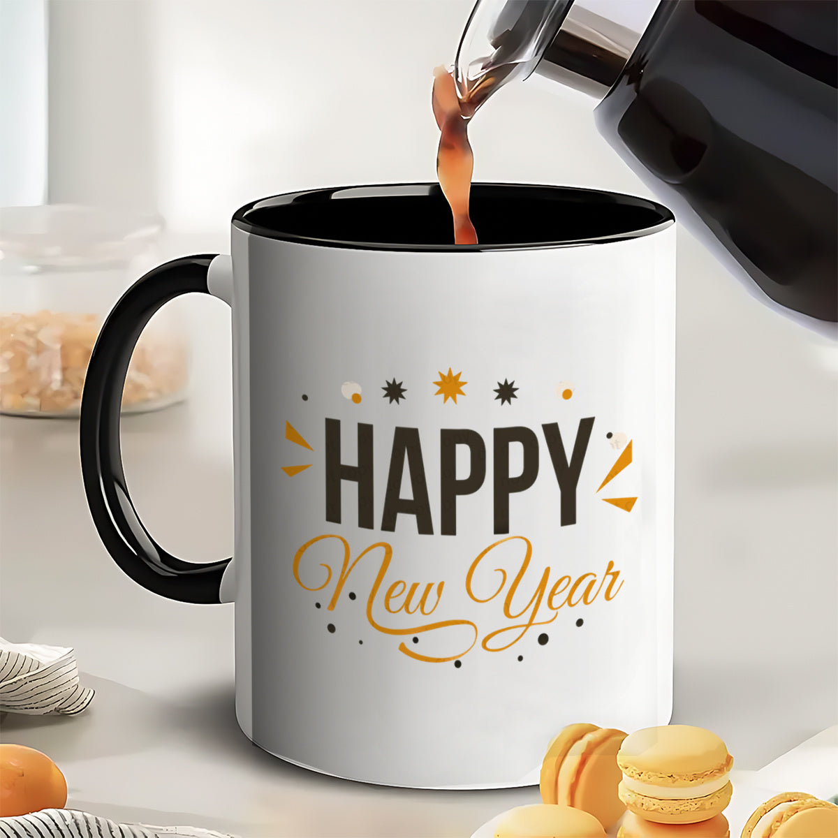 Tailorly Black Accent 11 oz Mug - festive new year element patterns