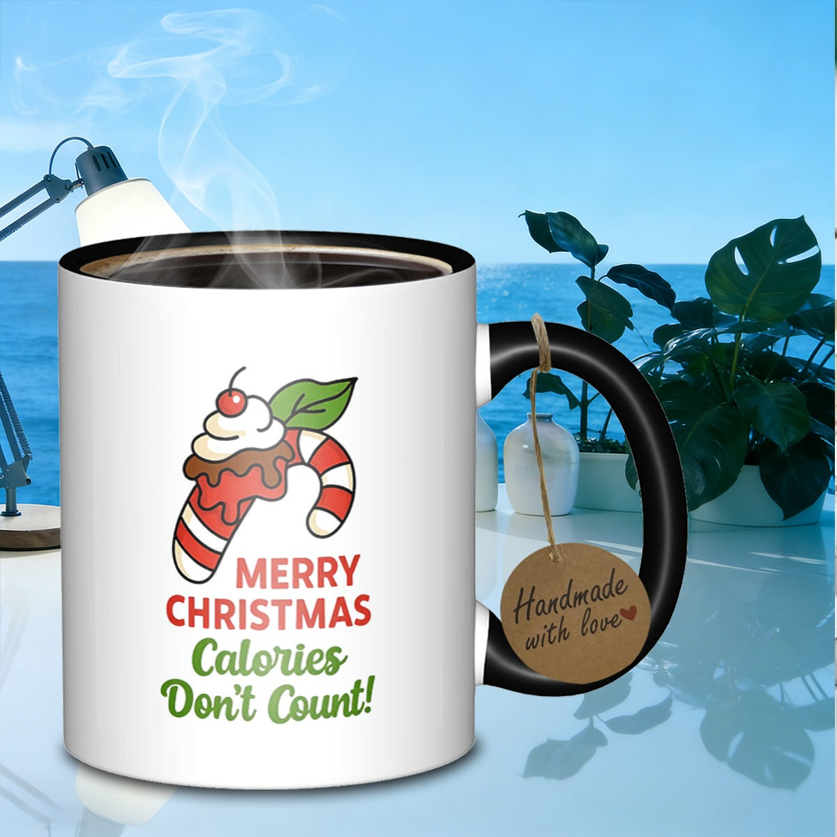 Tailorly Black Accent 11 oz Mug - candy cane dessert