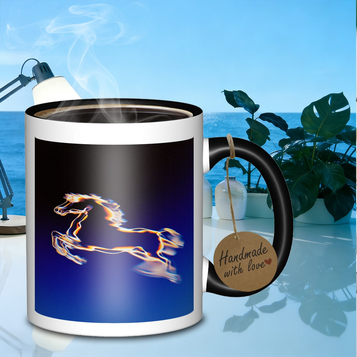 Tailorly Black Accent 11 oz Mug - neon horse silhouette