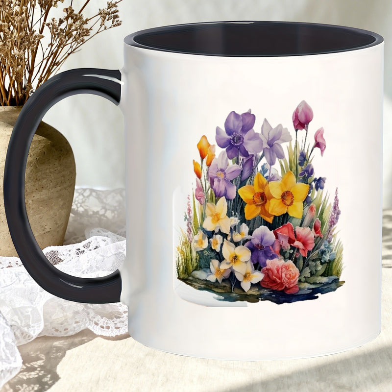Tailorly Black Accent 11 oz Mug - colorful flowers