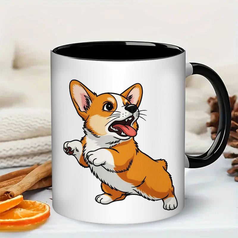 Tailorly Black Accent 11 oz Mug - adorable sitting corgi