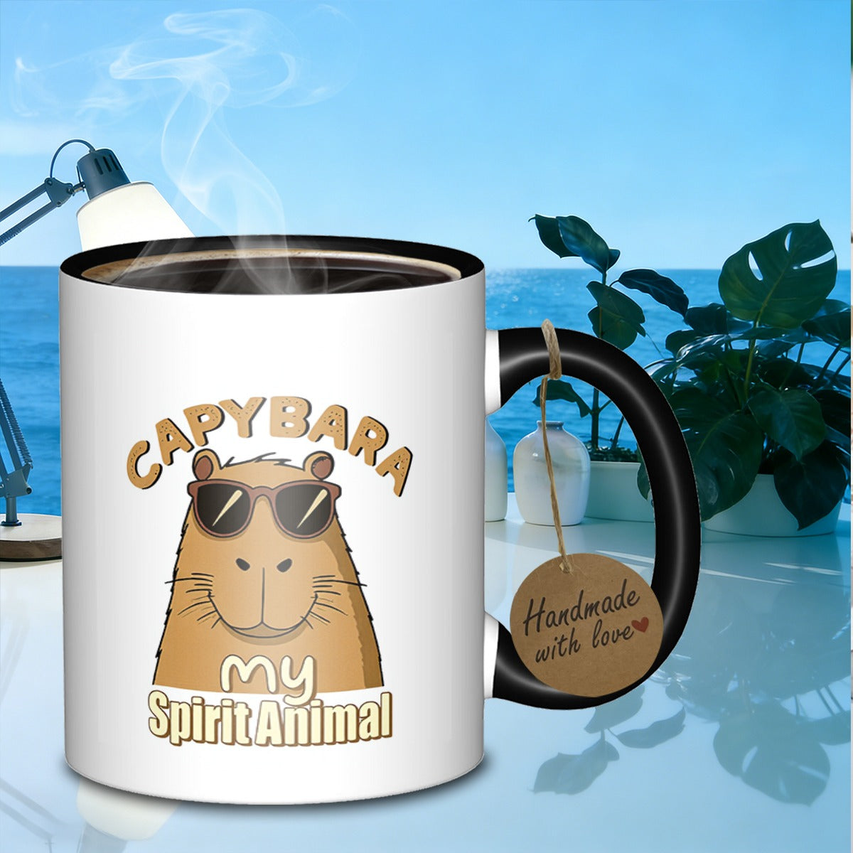 Tailorly Black Accent 11 oz Mug - capybara illustration