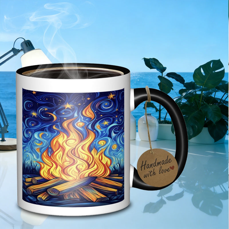 Tailorly Black Accent 11 oz Mug - round flower pattern