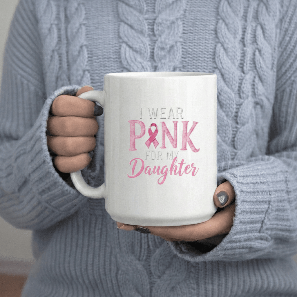 Tailorly White Ceramic 11 oz Mug - Breast Awareness text